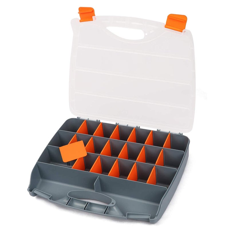 Makitoyo Hardware Storage Box Tools Organizer Container with Handle and Clear Lid, 21 Adjustable Compartments and 2 Fixed Sections,Perfect for Screws,Nuts, Bolts and Small Parts,15"L x 12.9"W x 2.9"H - Image 3